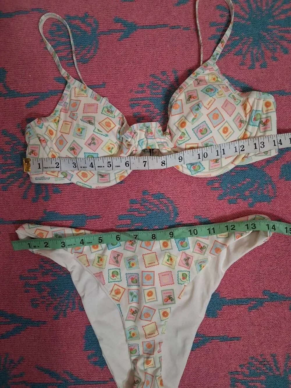 Dippin daisys womens large two piece bikini swimsuit stamps tropical resort